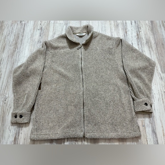 Vintage LL Bean Jacket Mens M Beige Fleece Warm Up 80’s 90’s Y2K MADE IN 🇺🇸 - Picture 1 of 13